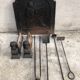 Stylish fireplace set with plate and andirons