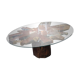 Table ronde taillée dans une tranche en bois de bout de PADOUK