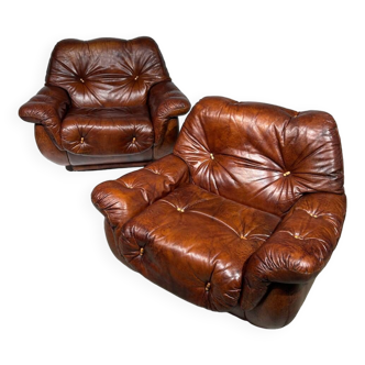 Pair of brown Skai armchairs