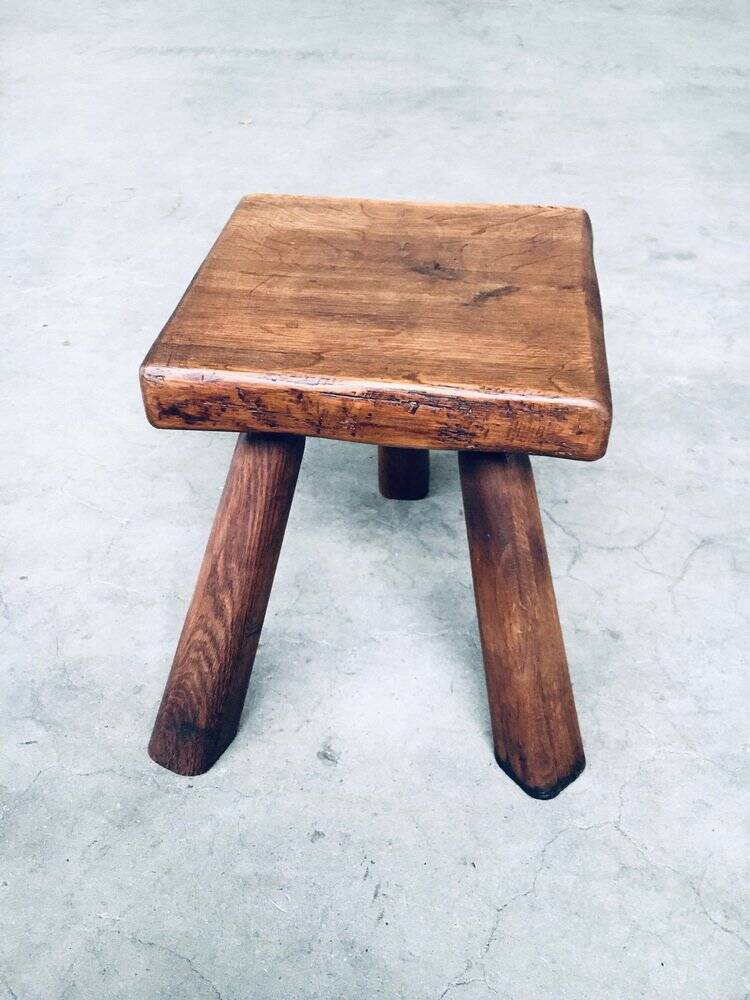Small Tripod Oak Side Table / Stool, Belgium, 1950s