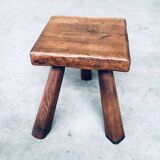 Small Tripod Oak Side Table / Stool, Belgium, 1950s