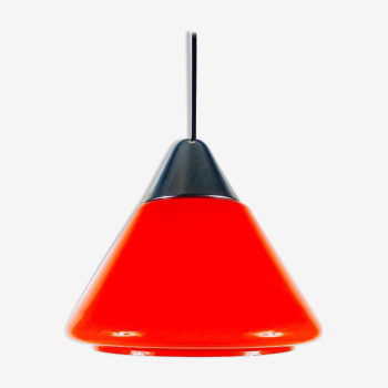 Suspension in red glass and chrome by Peill and Putzler, 1970, Germany