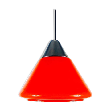 Suspension in red glass and chrome by Peill and Putzler, 1970, Germany