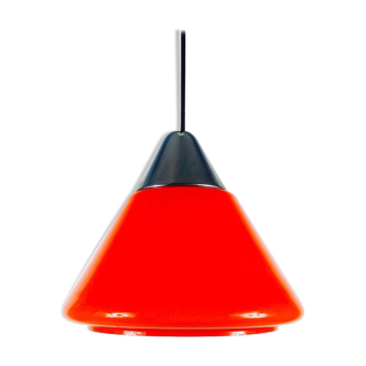 Suspension in red glass and chrome by Peill and Putzler, 1970, Germany