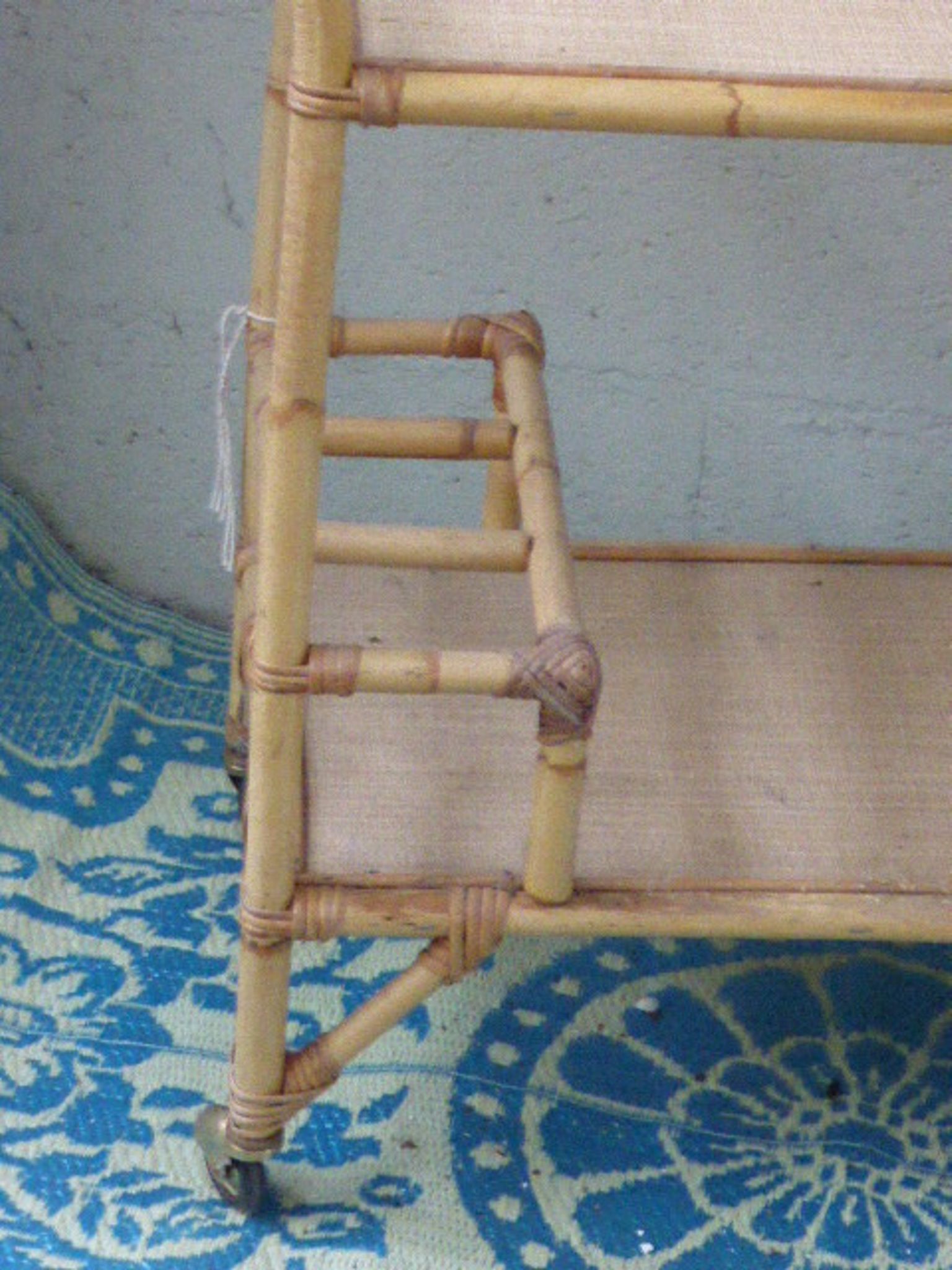 1960 vintage wicker rattan and bamboo trolley