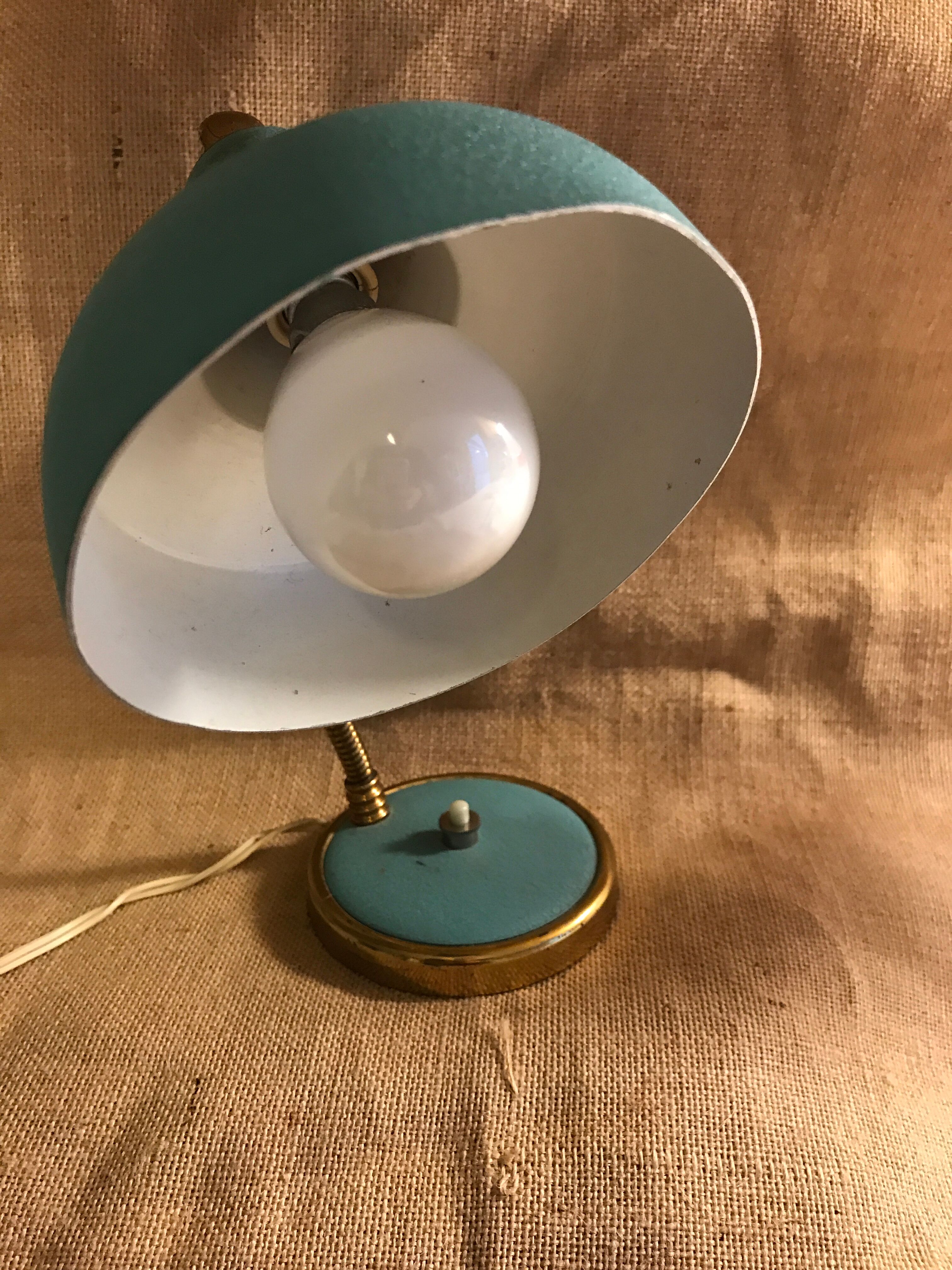 1950s turquoise blue and gold desk lamp