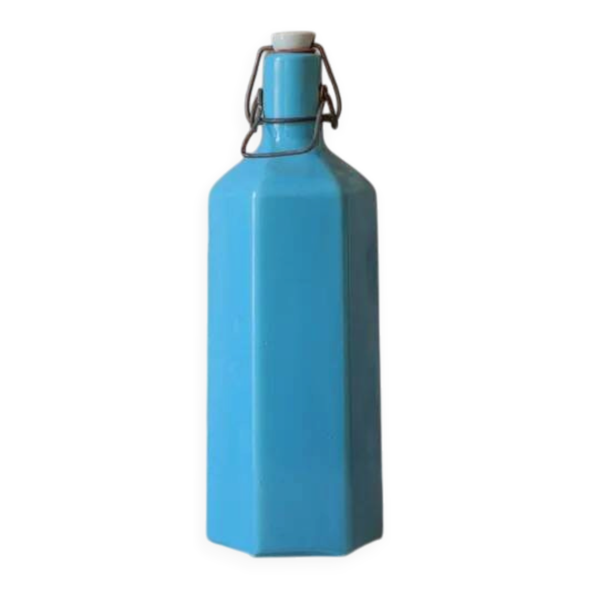 Bouteille de limonade en grès vernissé bleu , grès d'Alsace, poterie, collection
