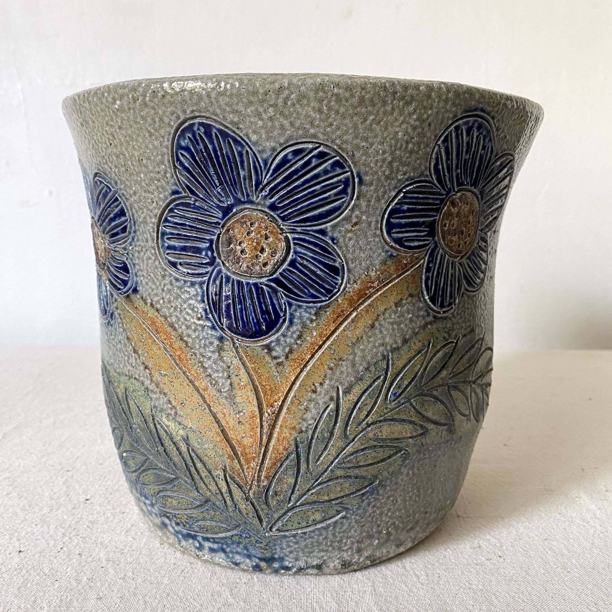 Cache pot et pique fleurs , poterie au sel , années 70