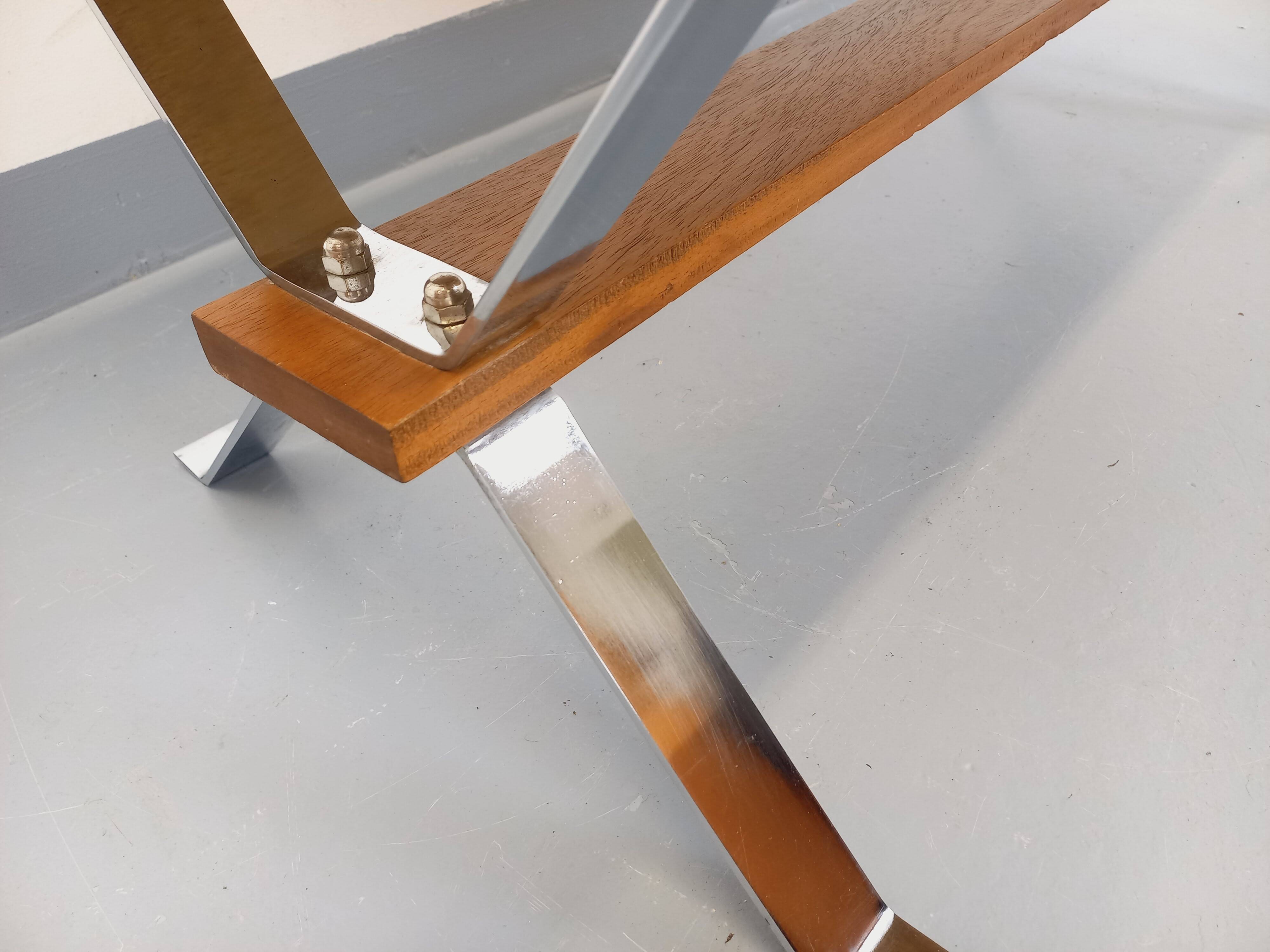 Vintage coffee table from the 60s and 70s in ceramic, chrome metal, and wood.