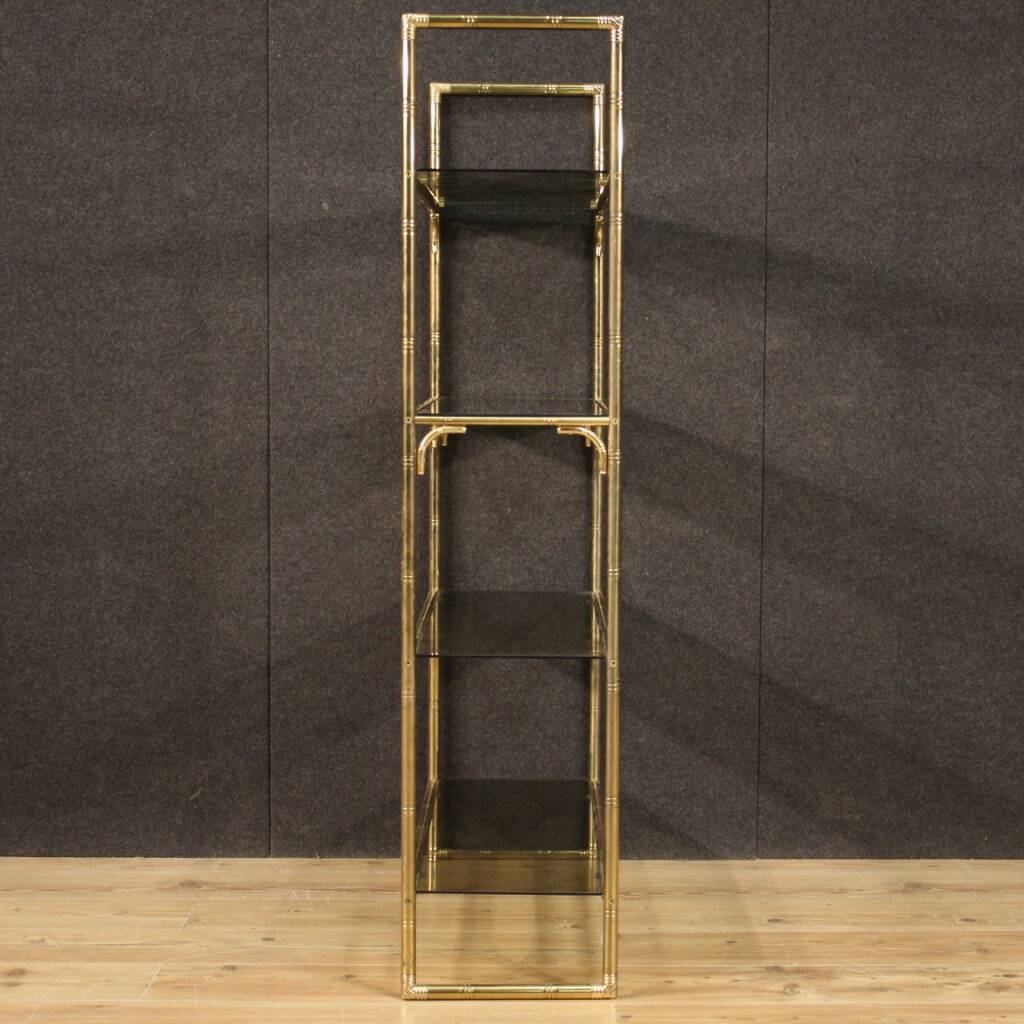 Italian Bookshelf In Golden Metal With Glass Shelves