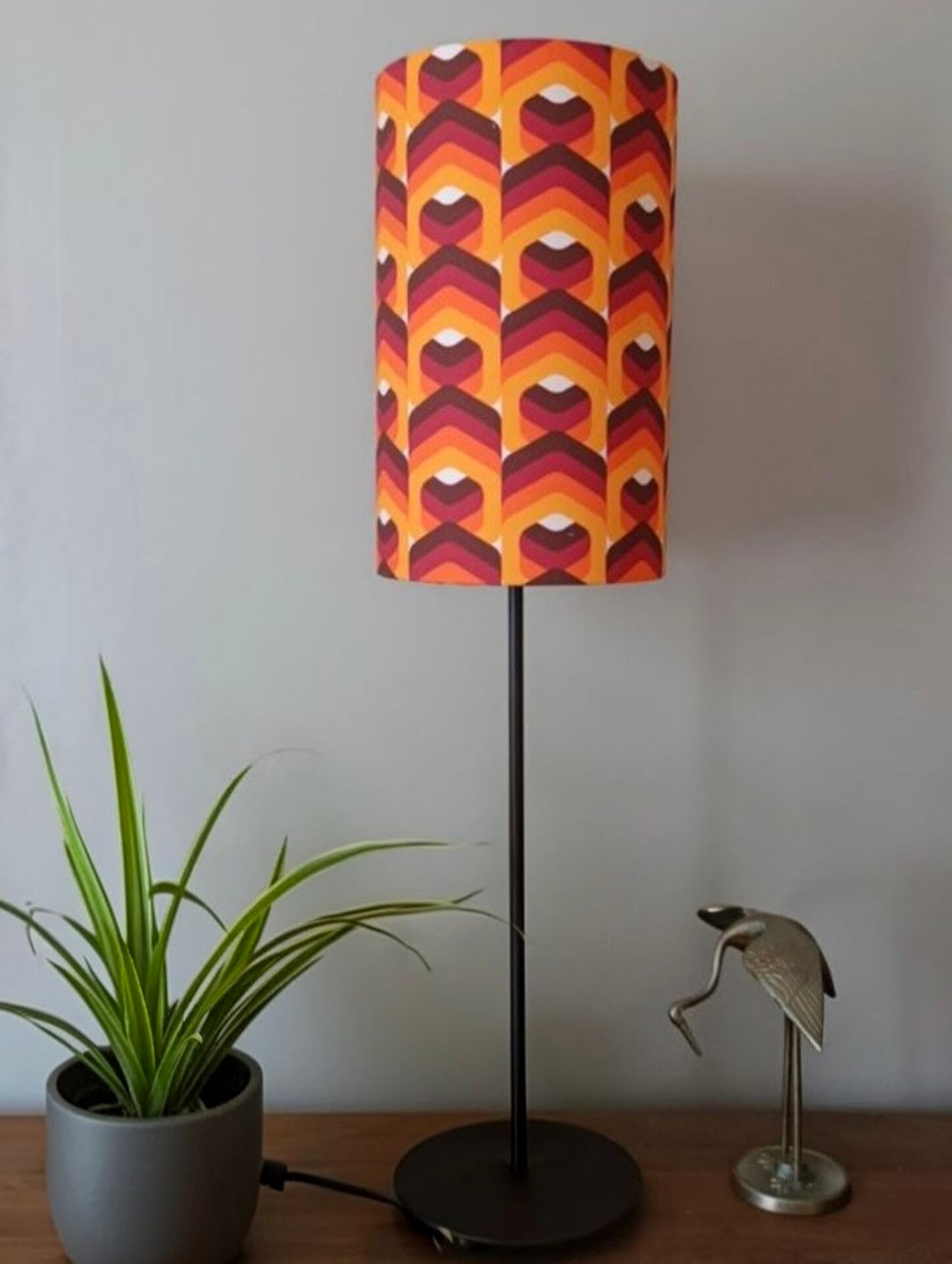 table lamp metal | geometric printed lampshade seventies style