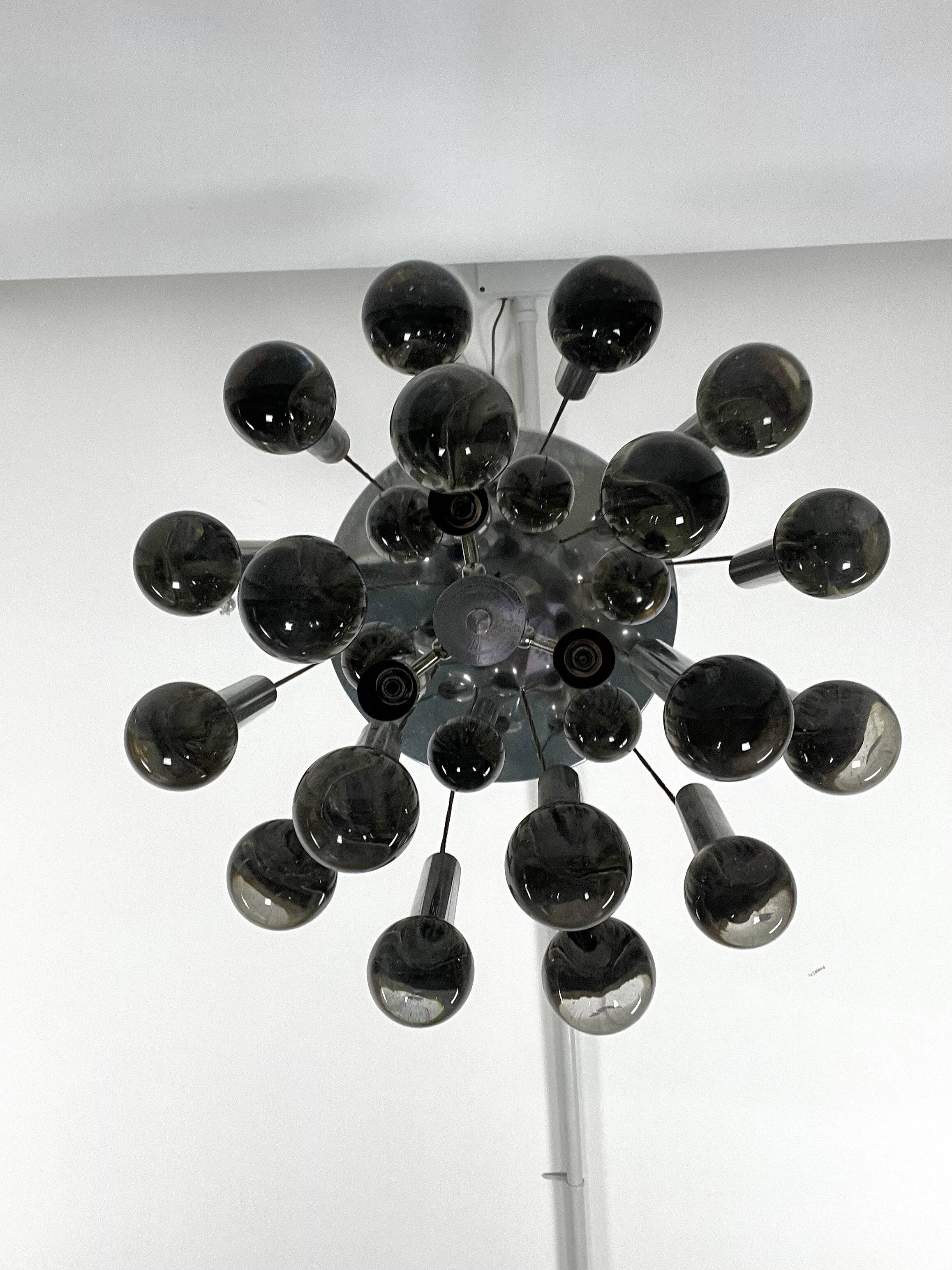 Sciolari, iconic glass sphere and chrome chandelier. Italy 1960s