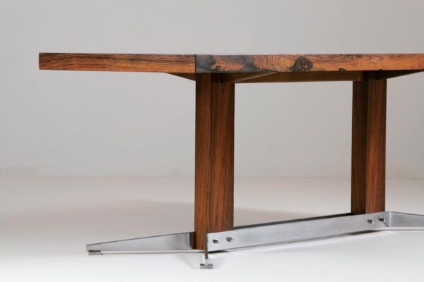 Table basse vintage en palissandre et métal brossé, 1960s