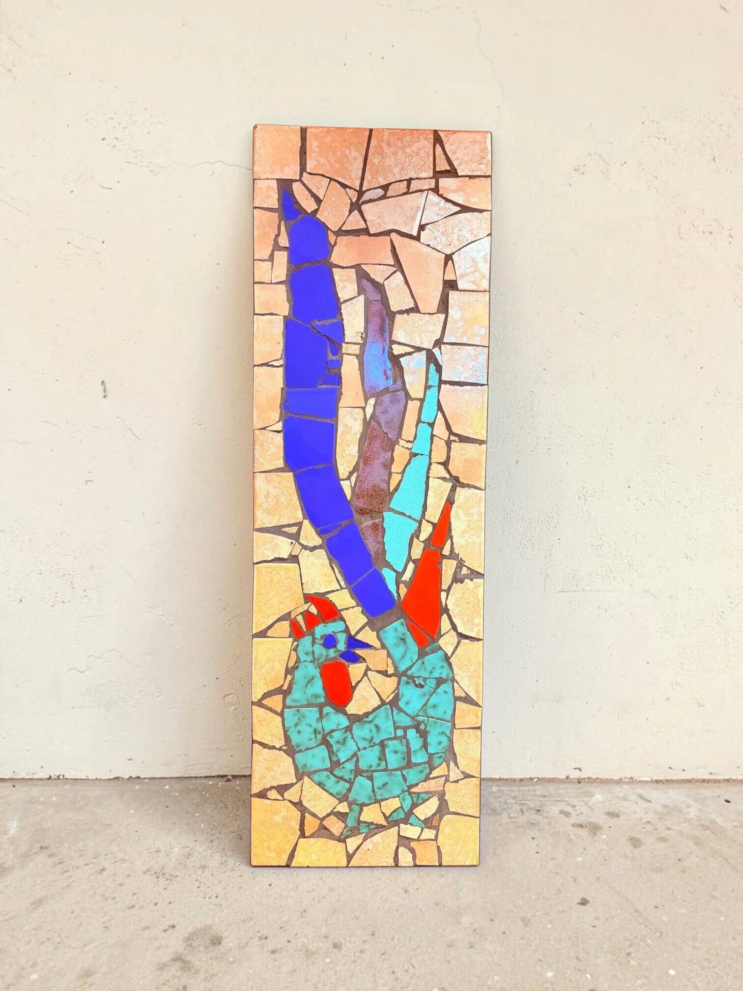 Mid-century mosaic wall panel, image of a rooster