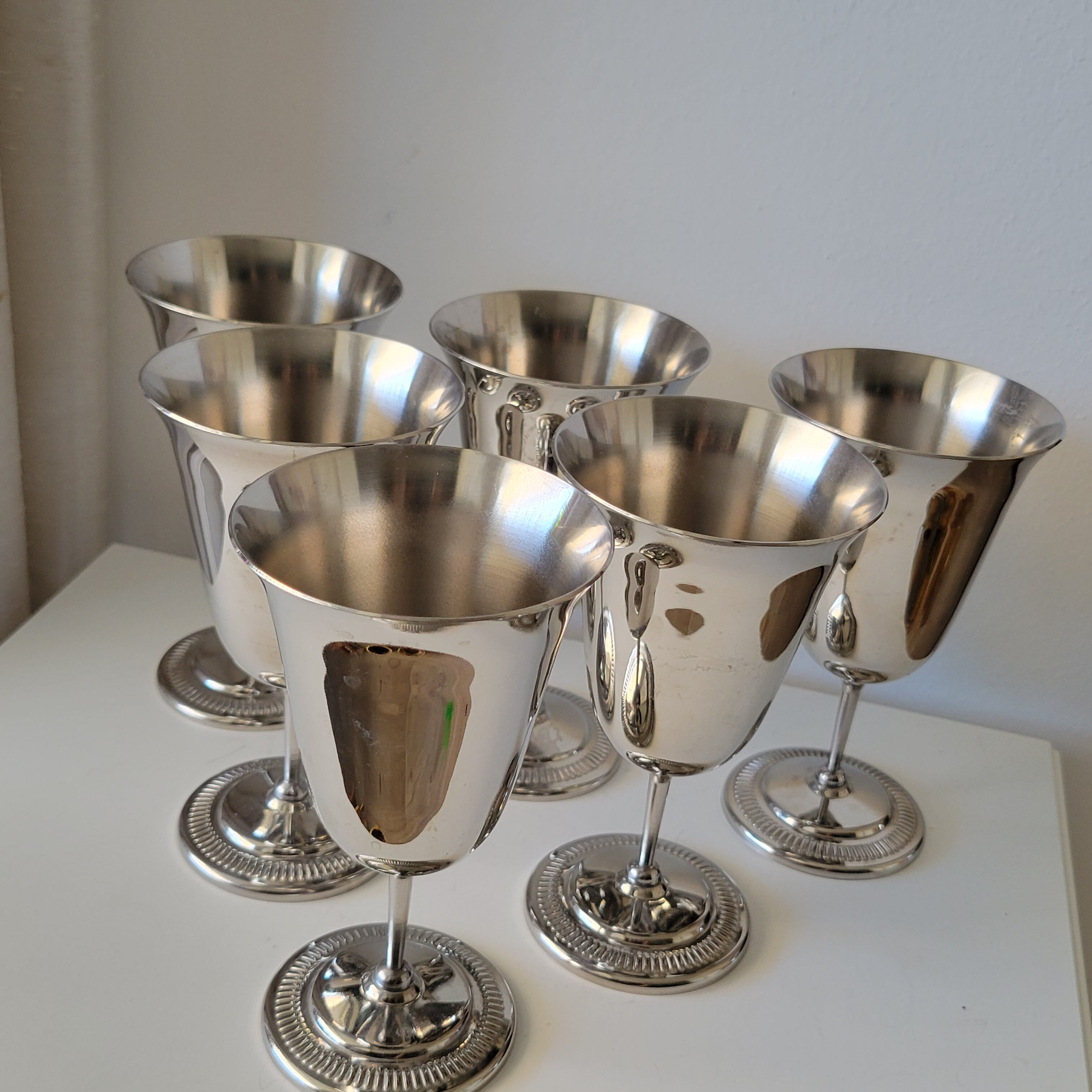 6 silver metal wine cups