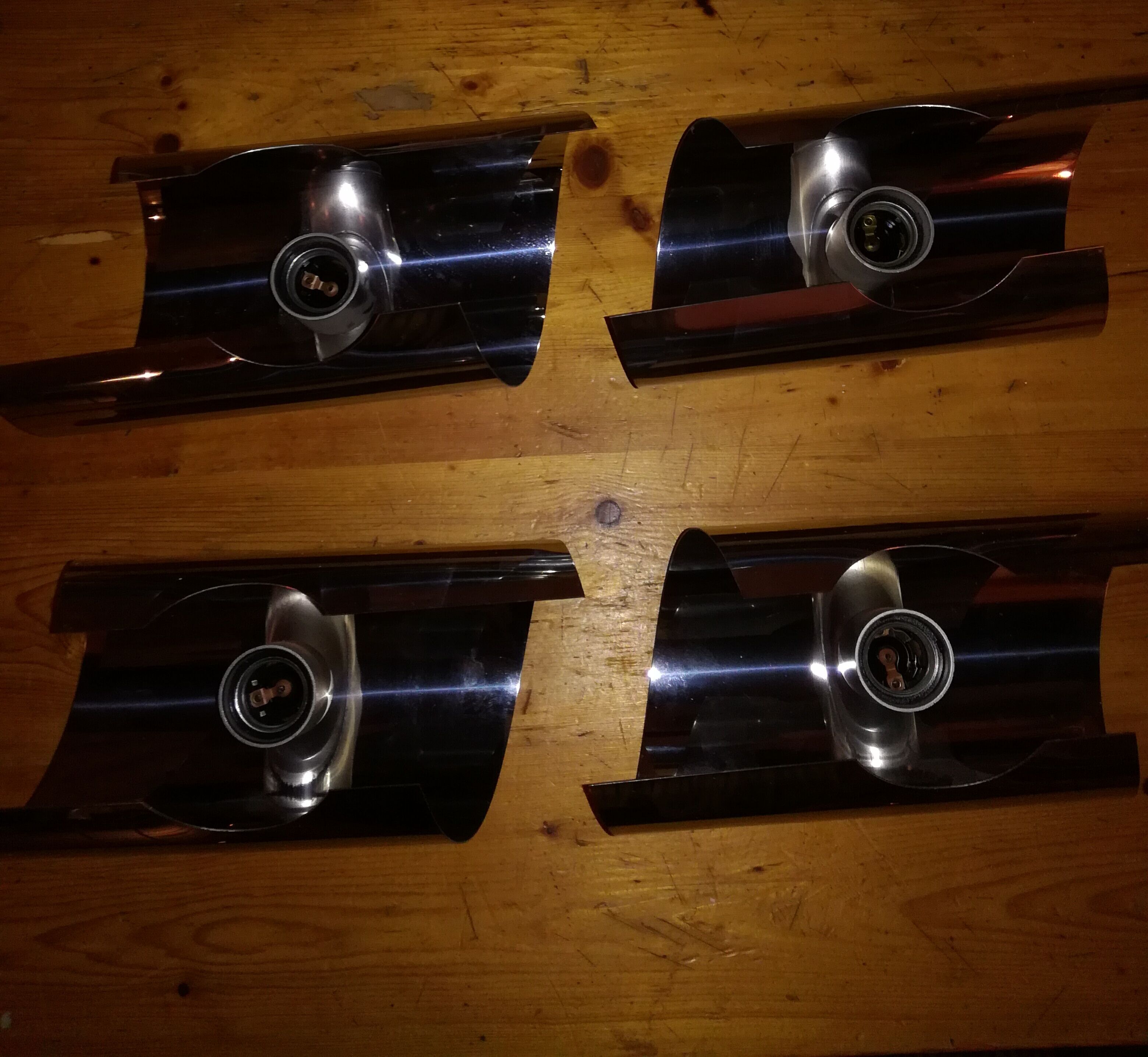 Four 70s chrome wall light