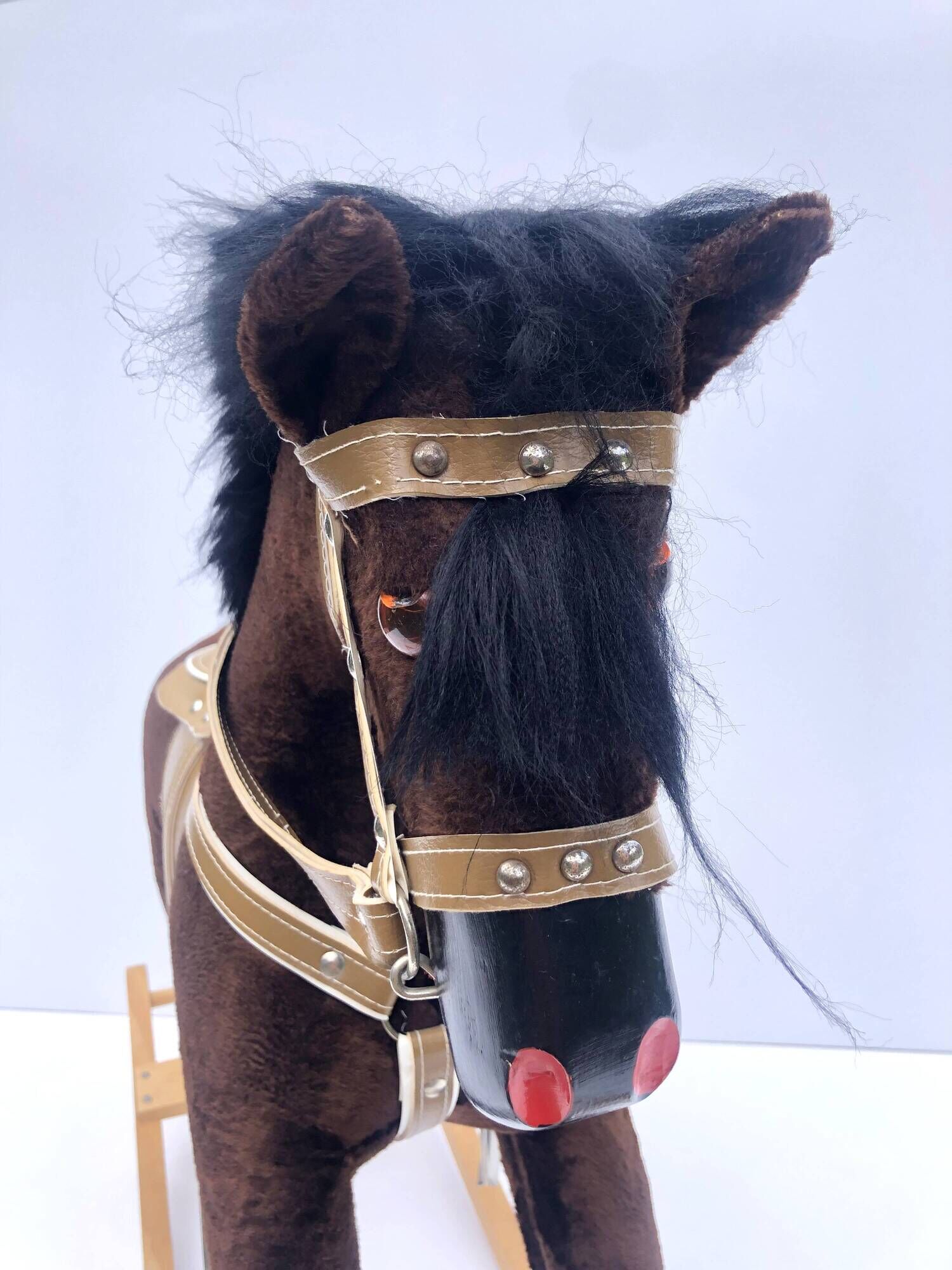 Vintage Mid-Century Wooden Rocking Horse Circa 1960s, Stuffed With Straw