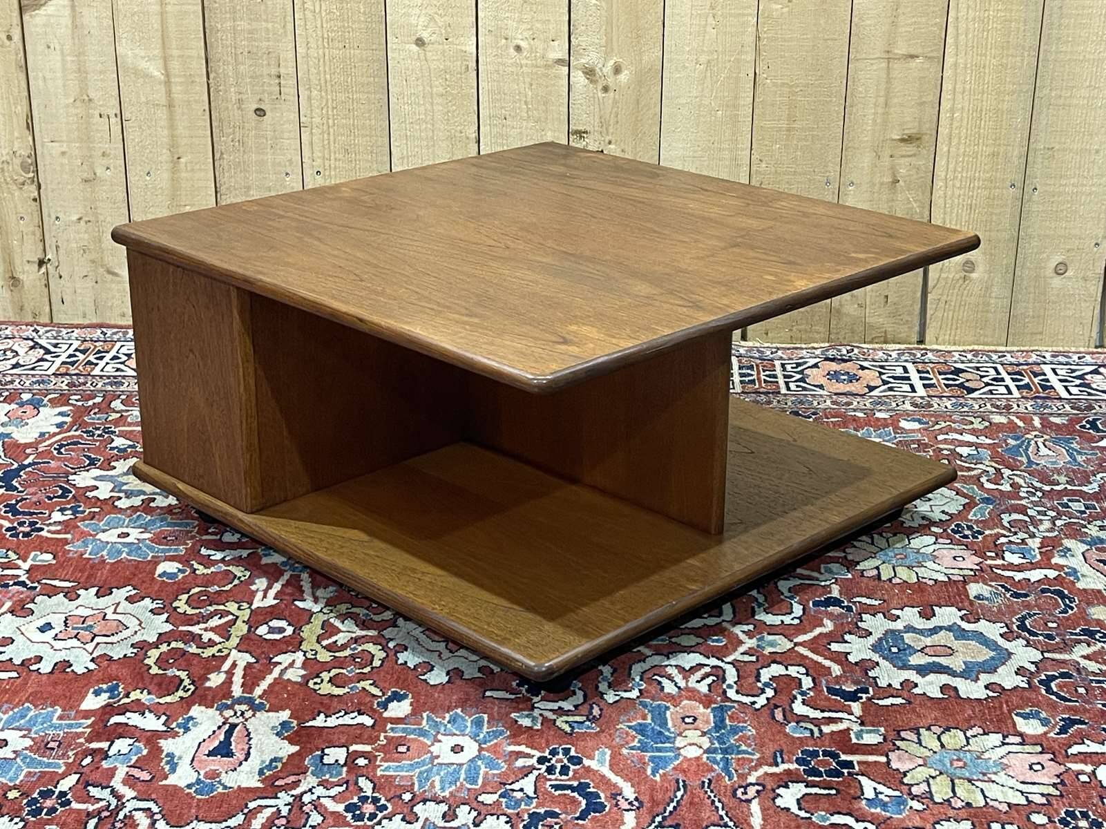 Square teak coffee table on wheels from the 70s by G-Plan