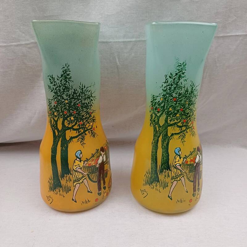 Legras - pair of enamelled glass vases 1900 signed perfect condition