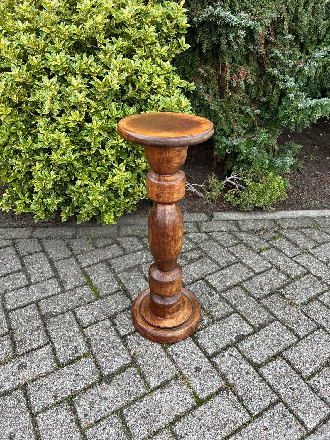 Vintage Wooden Plant Table, Tall Pedestal Side Table, Farmhouse Interior Style, Mid Century Furniture