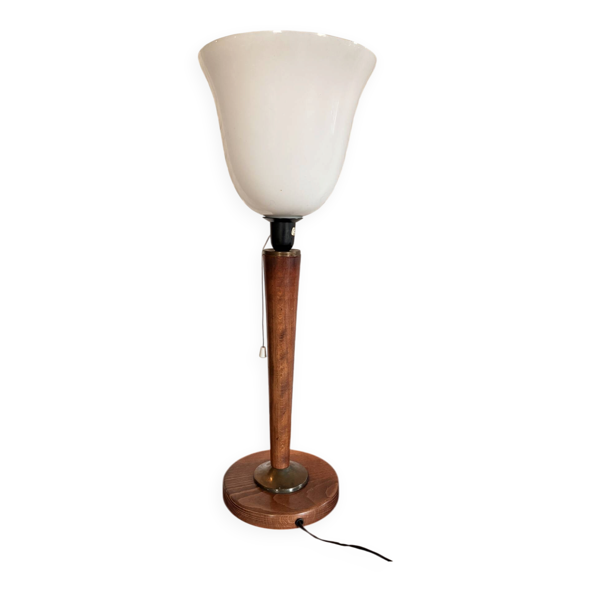 Vintage Unilux lamp in wood and opal glass, Scandinavian style.