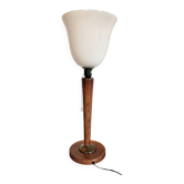Vintage Unilux lamp in wood and opal glass, Scandinavian style.