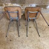 Pair of antique chrome metal chairs + white formica seat & back