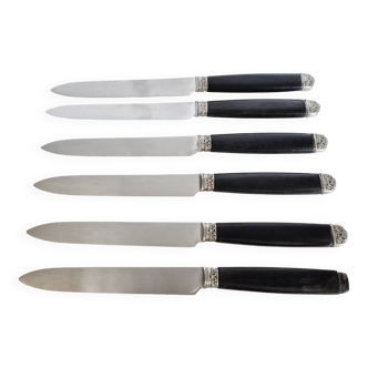 Silver and ebony table knives, stainless steel blade, Louis XVI style
