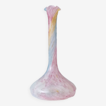 Vase à fleurs vintage en verre de murano polychrome couleurs pastel, italie