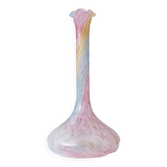 Vintage pastel colors polychrome murano glass flower vase, italy