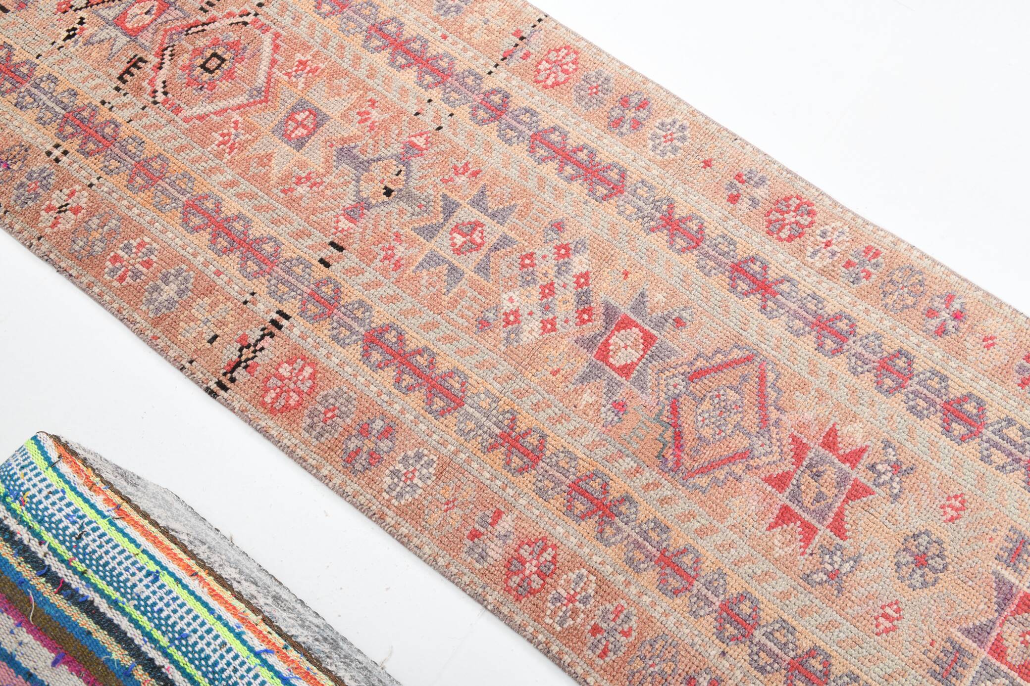 3x13 Soft Pink Vintage Oushak Long Stairs Runner Rug, 83x379 Cm