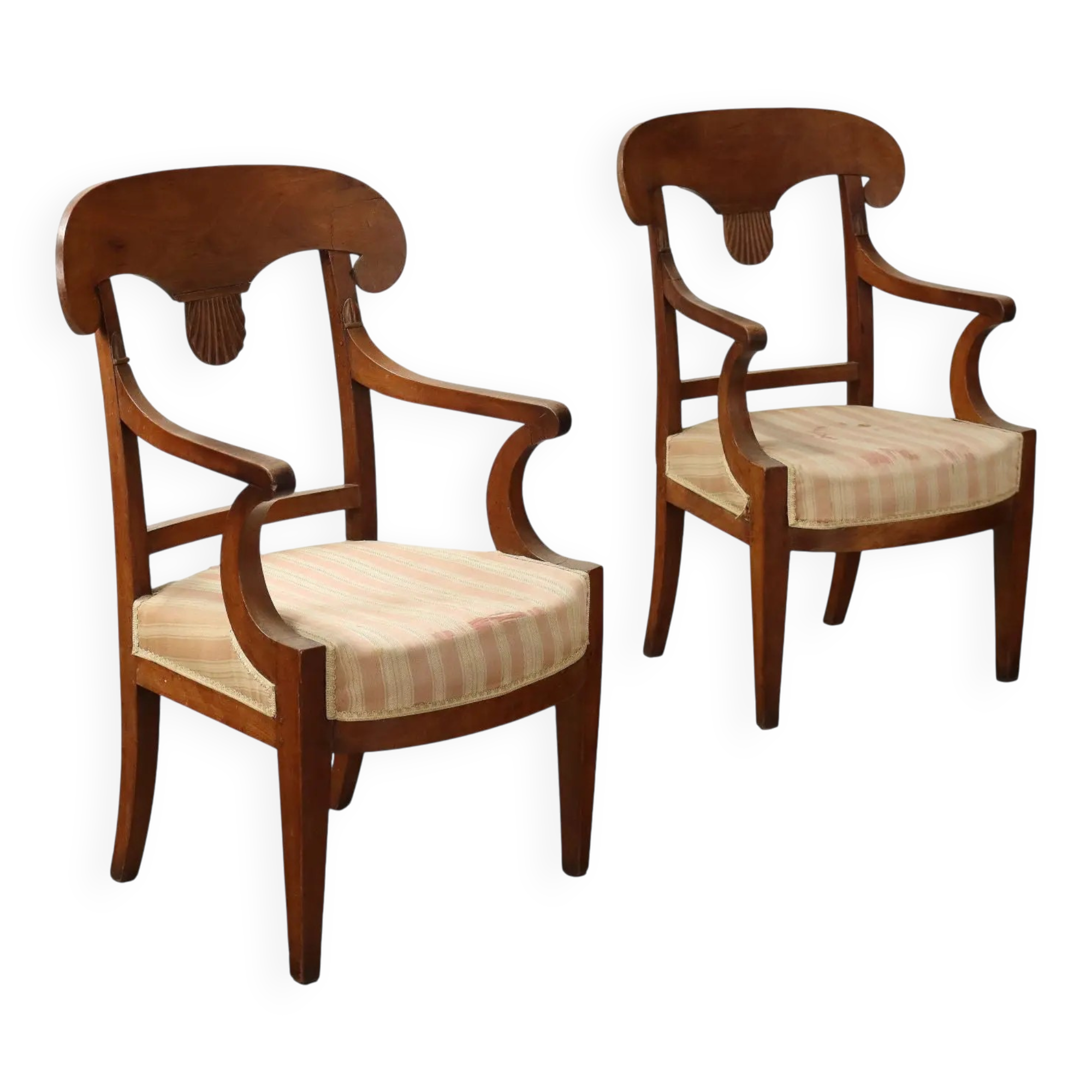 Paire de fauteuils Directoire anciens en merisier et tissu XVIII-XIX siècle