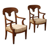 Paire de fauteuils Directoire anciens en merisier et tissu XVIII-XIX siècle