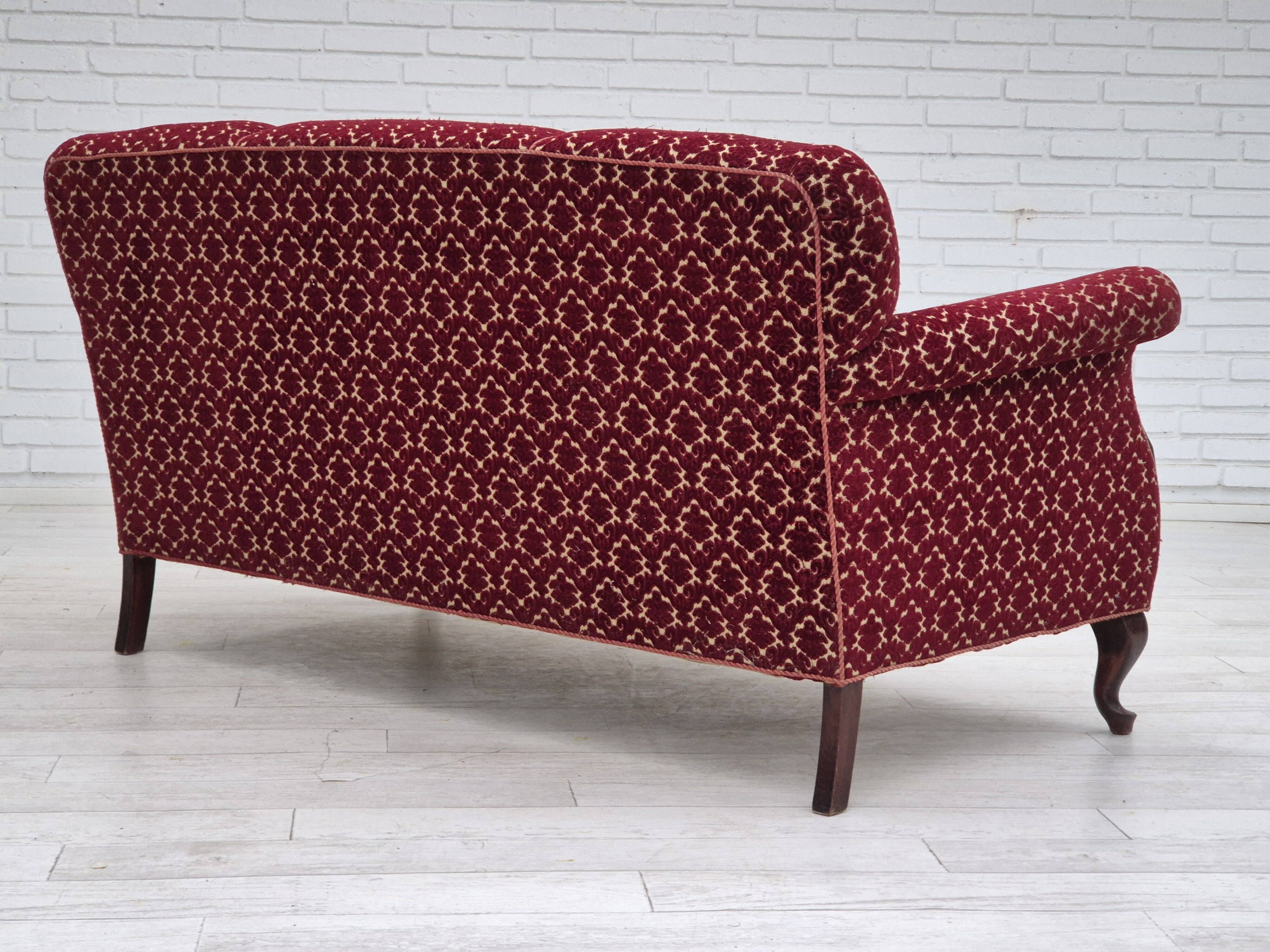 1950s, Danish 3 seater sofa, original condition, furniture velour, beech wood.