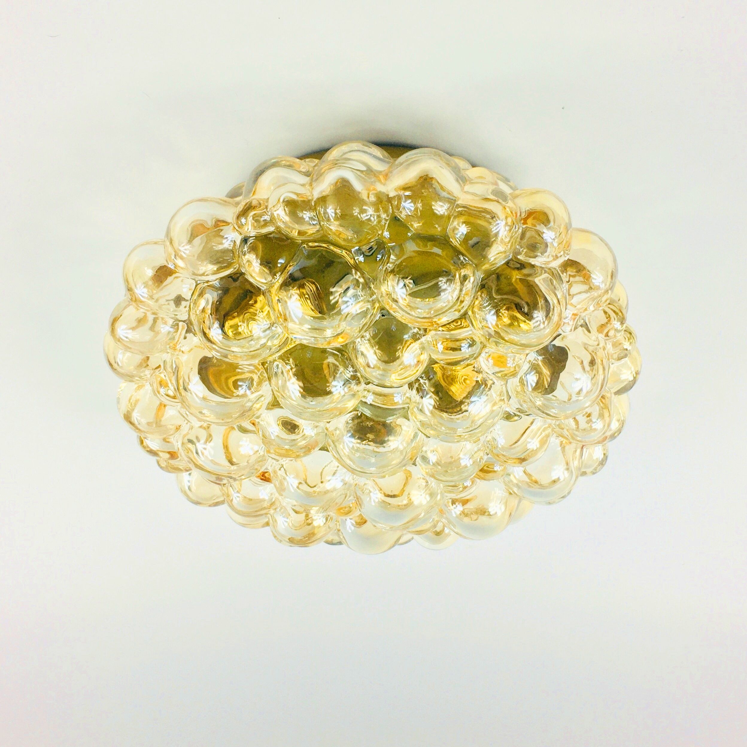 Amber bubble glass flush mount by helena tynell for limburg, germany, 1970s