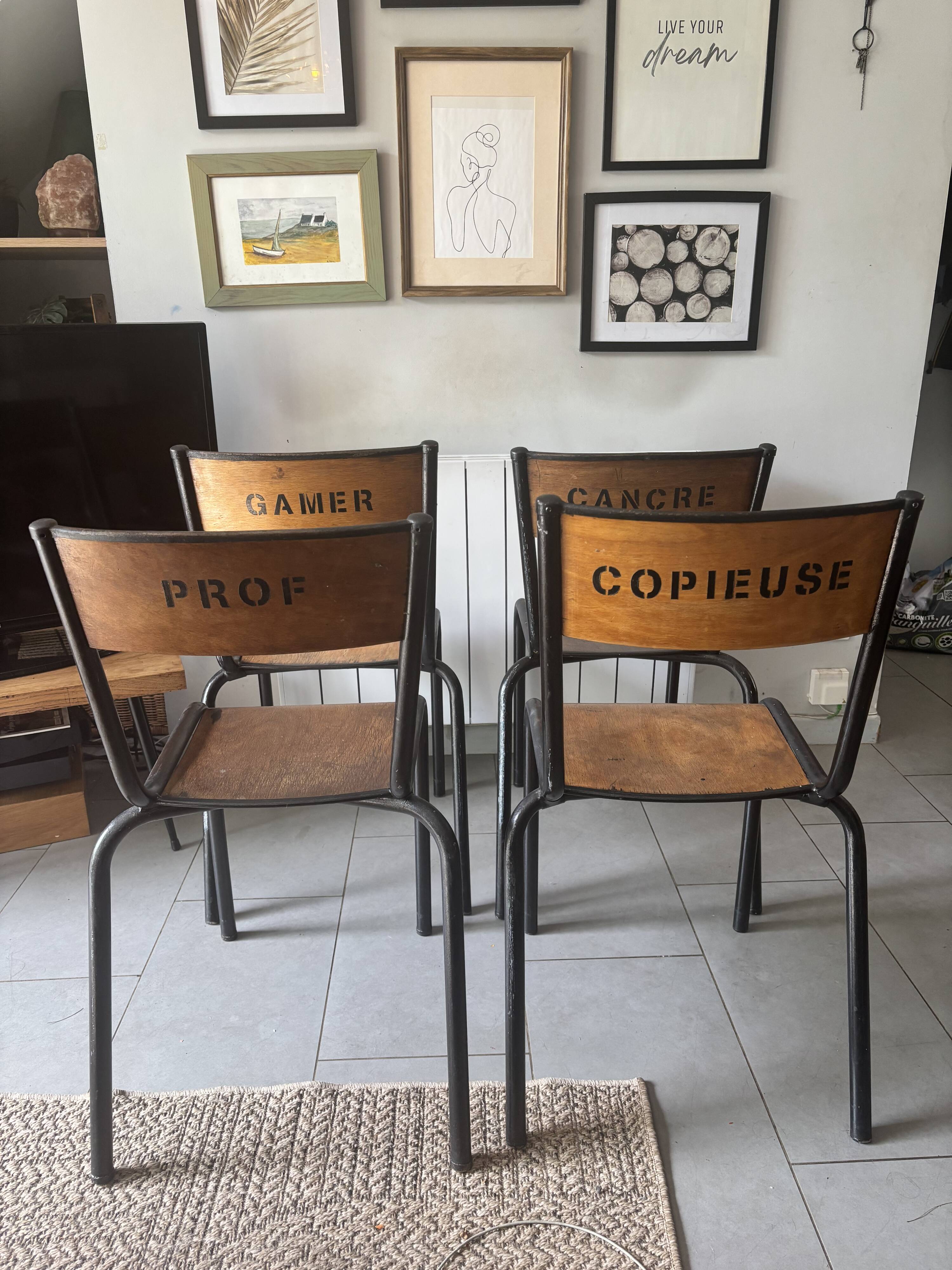 Set of 4 authentic vintage MULLCA school chairs