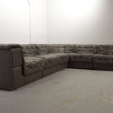 De Sede DS11 Patched Brown Leather Modular Sofa 6 Elements. Germany, 1970s