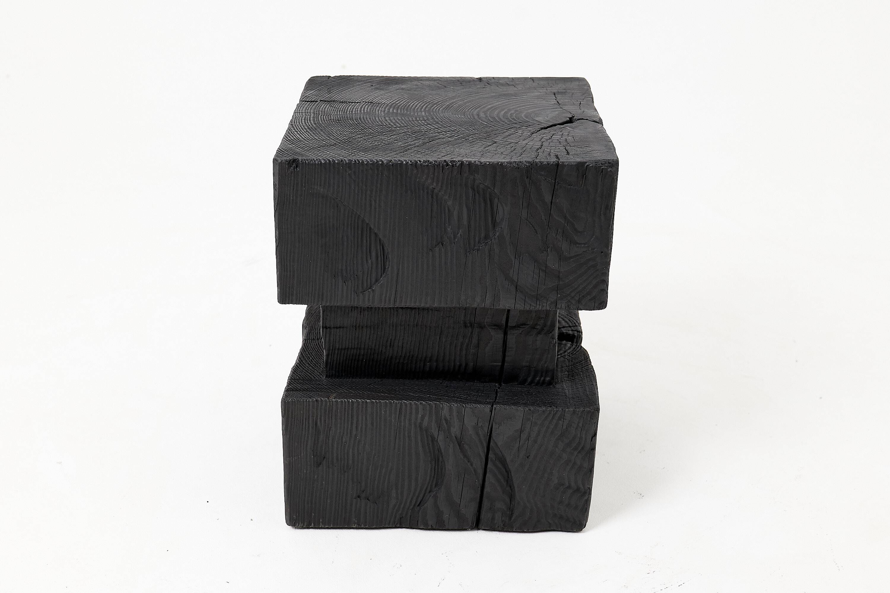 Ebonized solid wood sculptural stool / side table, Logniture