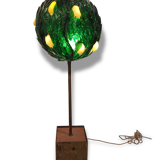 Big lamp lemon tree foliage and fruits in colorful glass in patinated bronze France 1940