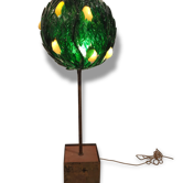 Big lamp lemon tree foliage and fruits in colorful glass in patinated bronze France 1940