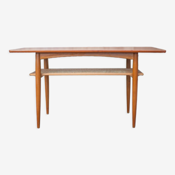 Table basse bois opal Klein Mobel, table bois et cannage, table allemande vintage, 60's