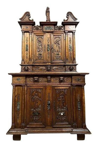 Attributed to La Maison Ribaillier: Bellifontain cabinet in oak and marble