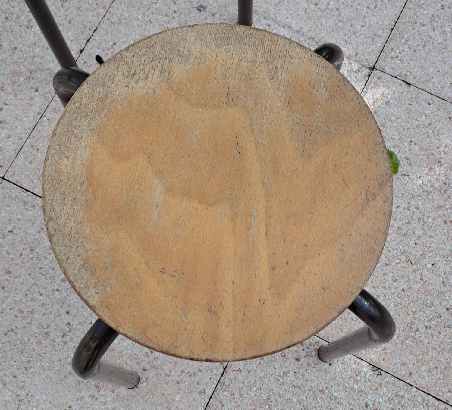 3 wooden and tube school stools
