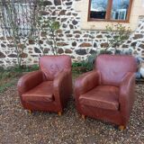 Pair of leather club chairs