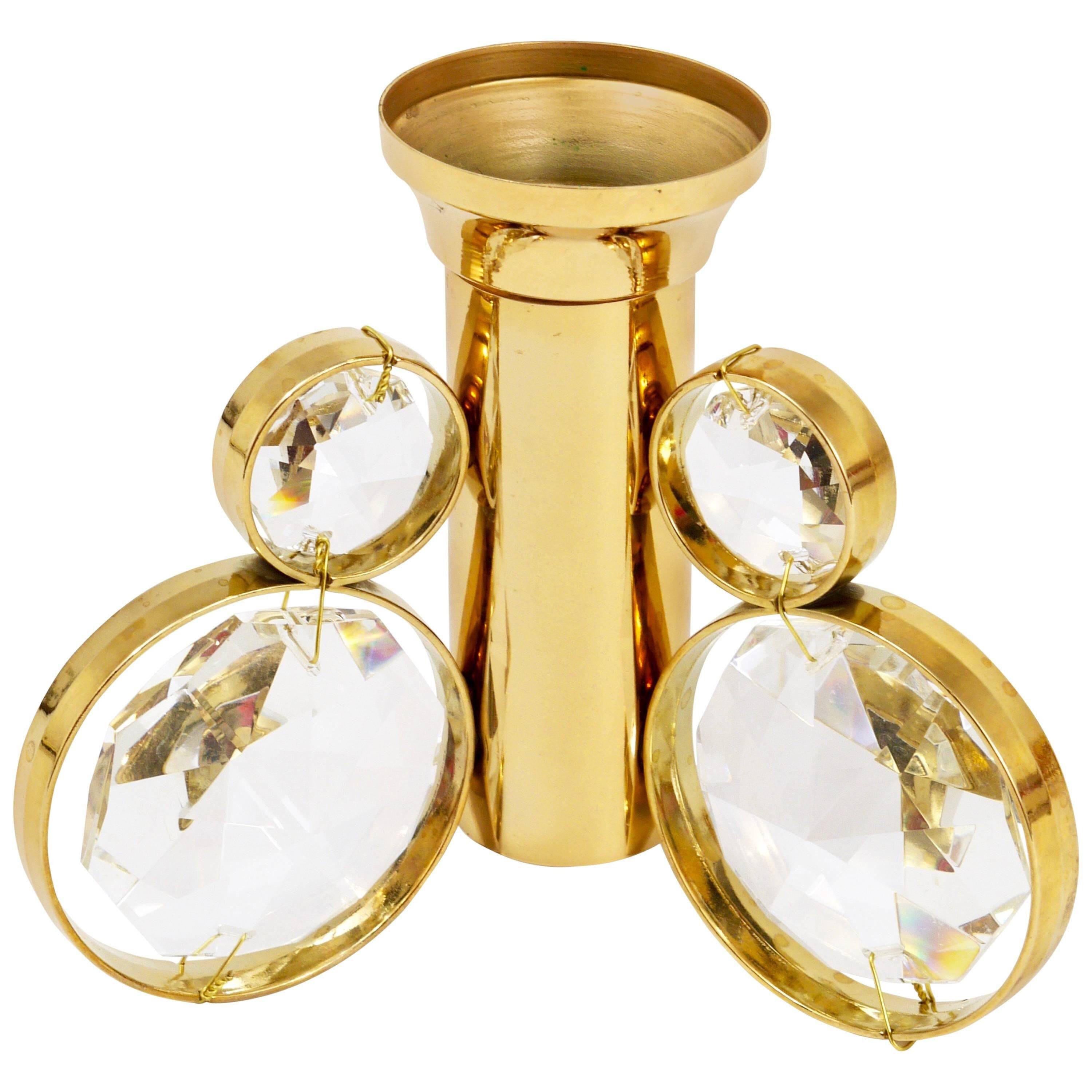 10 brass and crystal candle holders in the Palwa style by Gaetano Sciolari.