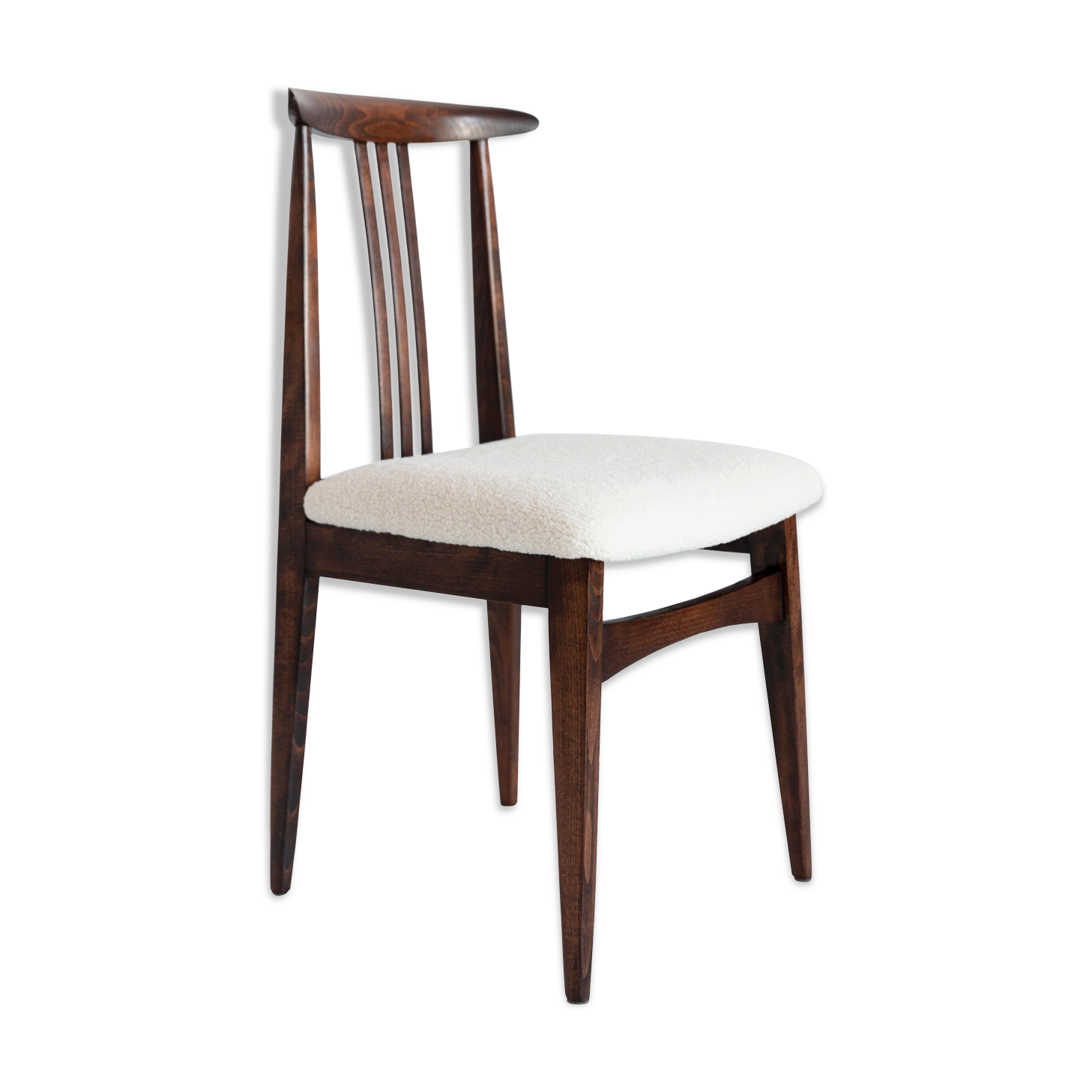 Beech chair with light boucle fabric, design by M. Zielinski, Europe, 1960s