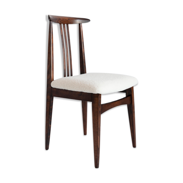 Chaise en hêtre et tissu bouclé clair, design M. Zielinski, Europe, 1960s