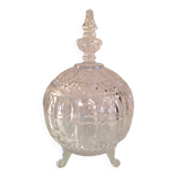 Globe candy box on tripod legs in chiseled glass / vintage 60s-70s