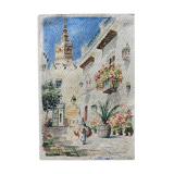 Watercolor Painting "Orientalist landscape" lively alley and mosque