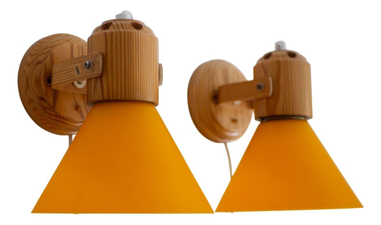 Pine wall sconces from Solbacken, 1975, set of 2